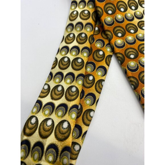 Franco Di Napoli Mens Silk Tie With Retro Geometric Print In Gold Cream & Black - Picture 3 of 6